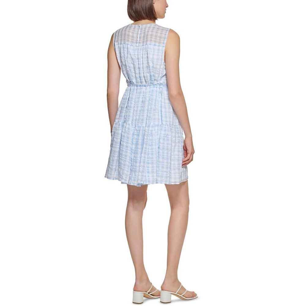 Blue Checkered Sleeveless Dress - Picture 2 of 11